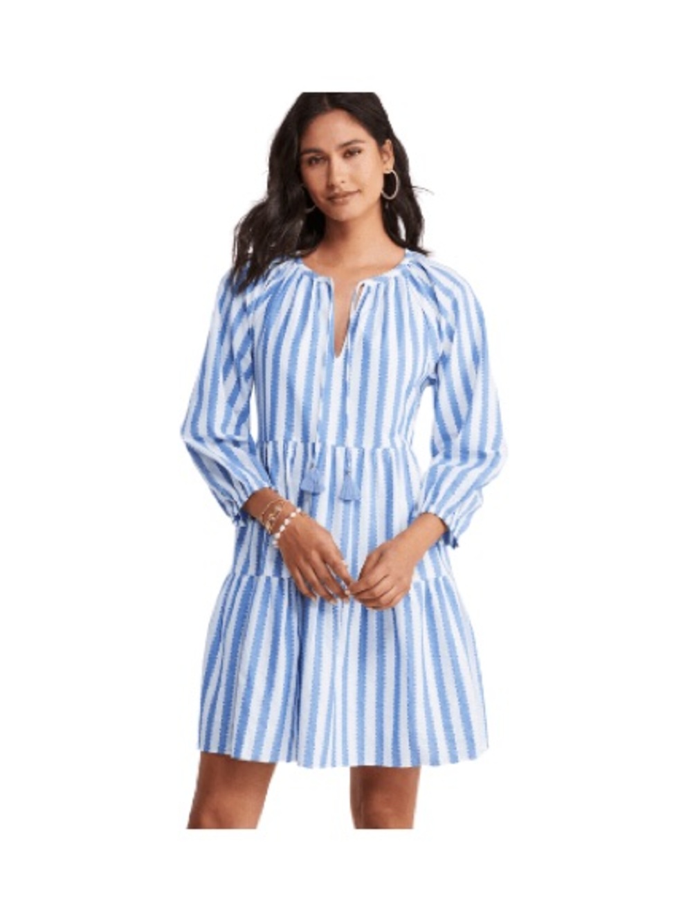 Vineyard Vines Blue and White Striped Tiered Tunic Dress